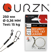  Поводок с застежкой Gurza-SECURITY STEEL 1X7 L 250/0,36mm (2шт/уп) (Test 15kg)