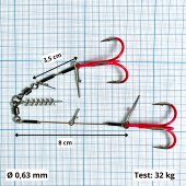 Стингеры Gurza-COMBI STINGER RIG DUO ST-36 № 3/0 Ruv (1шт/уп) L 17 Ø 0,63 test 32 kg 