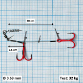 Стингеры Gurza-LOWER STINGER RIG DUO ST-36 №2/0 Ruv (1шт/уп) l 16 cm Ø 0,63 mm test 32 kg