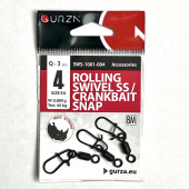 Застежка с вертлюжком Gurza-Rolling Swivel SS/CRANKBAIT SNAP BM № 4 (3шт./уп) (TEST 45 kg,W:0,880 g)