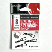 Застежка с вертлюжком Gurza-Rolling Swivel SS/CRANKBAIT SNAP BM № 8 (4шт./уп) (TEST 25 kg,W:0,396 g)
